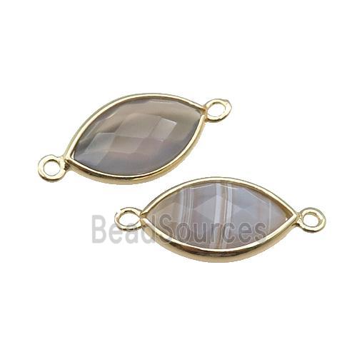 gray Agate eye connector, faceted, gold plated