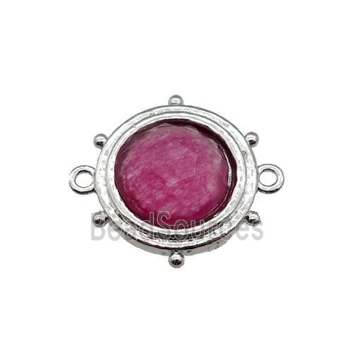 hotpink Synthetic Tourmaline circle connector, platinum plated, dye