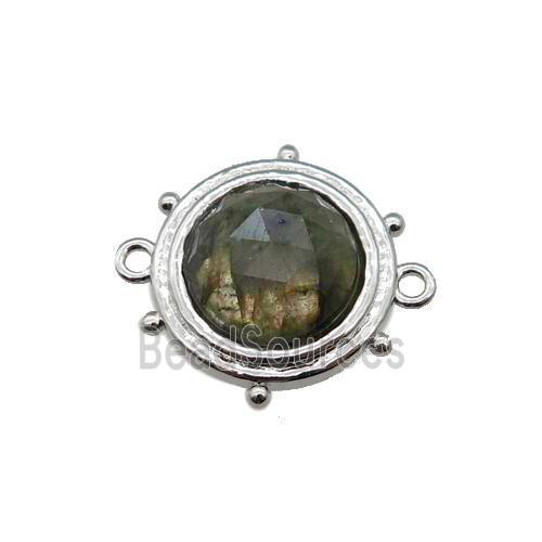 Labradorite circle connector, platinum plated