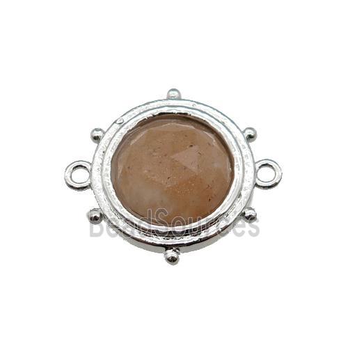 peach Sunstone circle connector, platinum plated