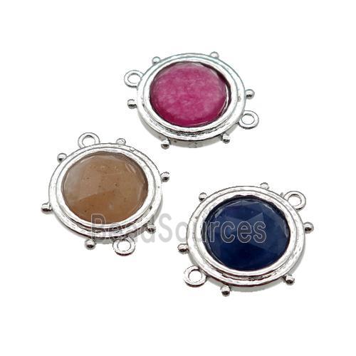 mix Gemstone circle connector, platinum plated