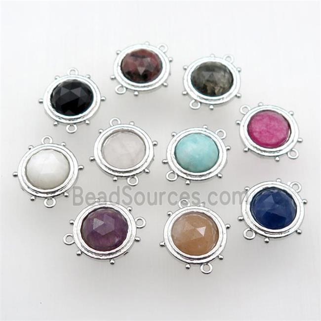 mix Gemstone circle connector, platinum plated