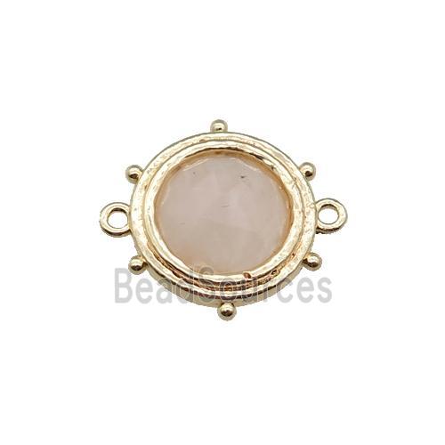 Rose Quartz circle connector, gold plated