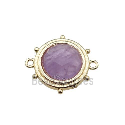 purple Amethyst circle connector, gold plated