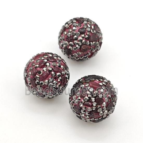 Garnet Beads paved rhinestone, round