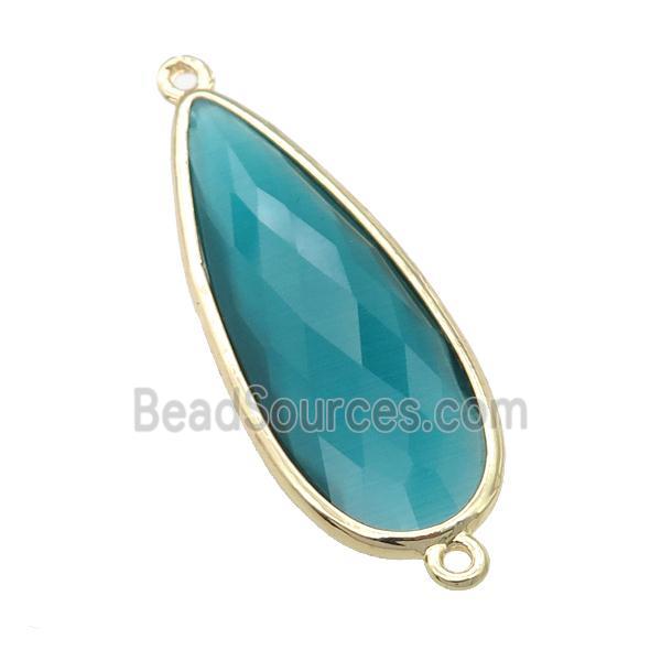 peacock green Crystal Glass teardrop connector, faceted, gold plated