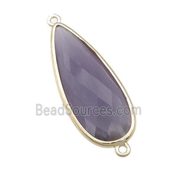 purple Crystal Glass teardrop connector, faceted, gold plated