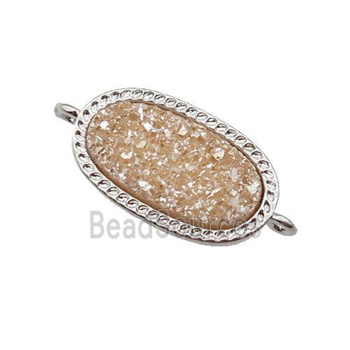 champagne druzy quartz oval connector, platinum plated