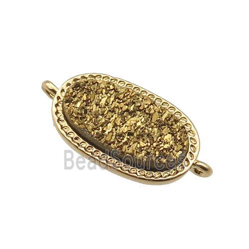 gold druzy quartz oval connector, gold plated