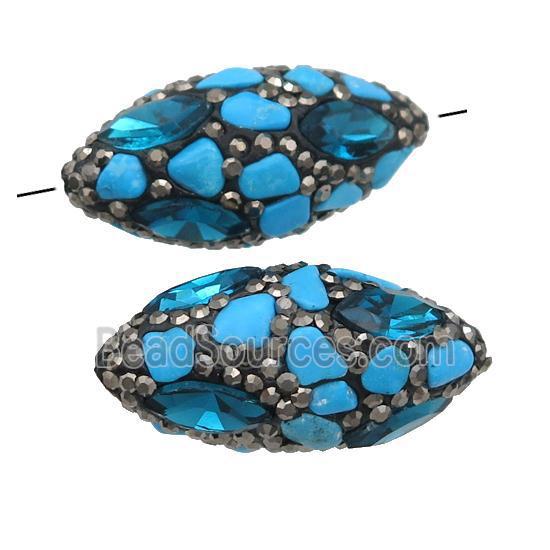 Turquoise rice beads pave rhinestone