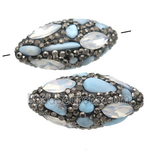 Larimar rice Beads paved rhinestone