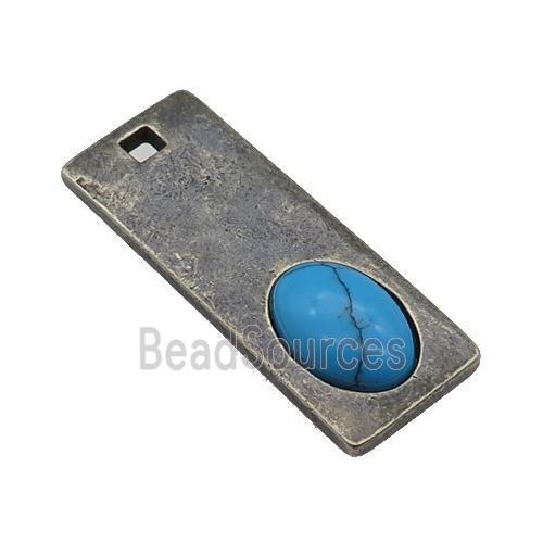 copper rectangle pendant with Turquoise, antique bronze