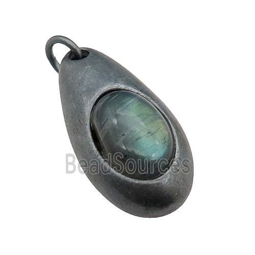 copper teardrop pendant with Labradorite, antique bronze