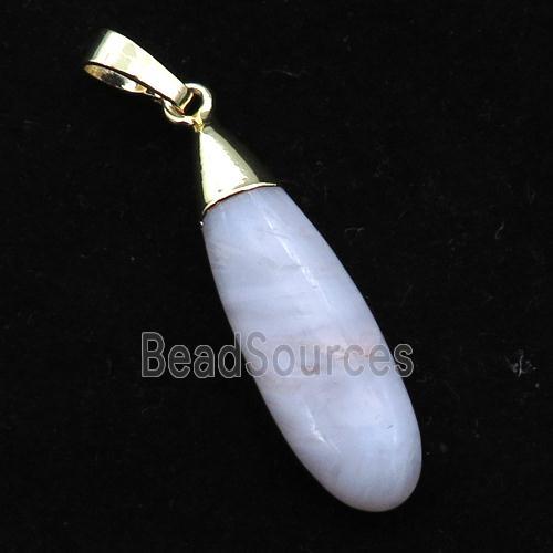 Blue Lace Agate teardrop pendant, gold plated