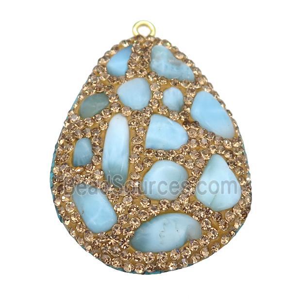 Larimar teardrop pendant pave rhinestone