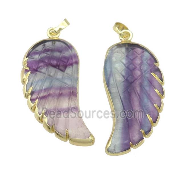 Fluorite angel wing pendant, gold plated