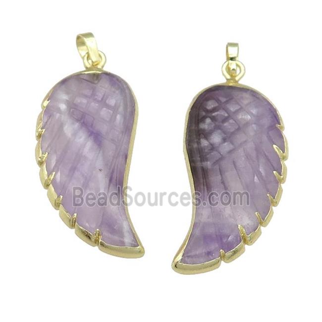 purple Amethyst angel wing pendant, gold plated