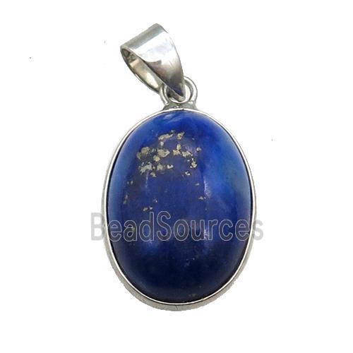 blue Lapis Lazuli oval pendant, platinum plated