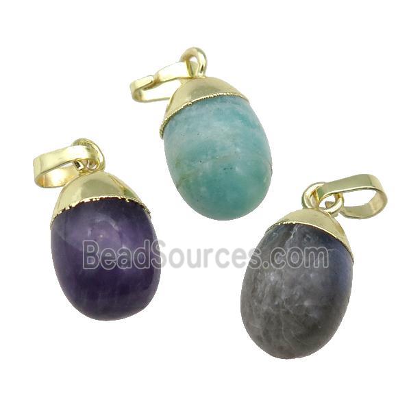 mix Gemstone egg pendant, gold plated