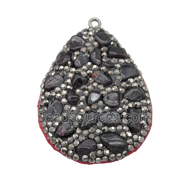 Garnet teardrop pendant pave rhinestone