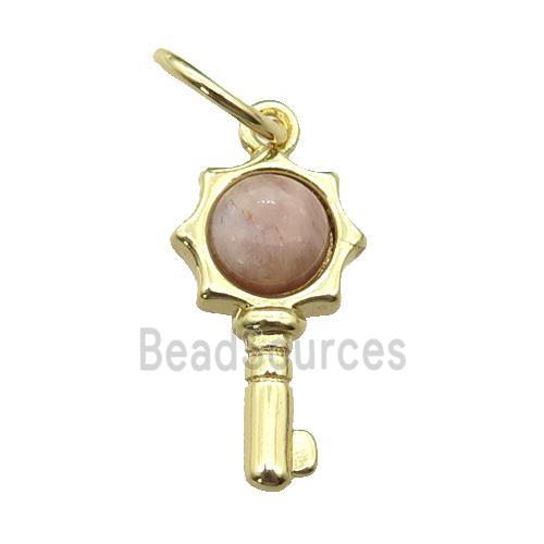 copper Key pendant pave sunstone, gold plated