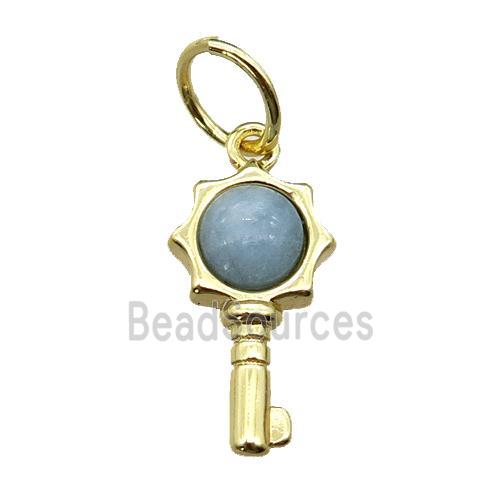 copper Key pendant pave aquamarine, gold plated