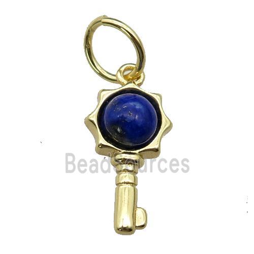 copper Key pendant pave Lapis, gold plated