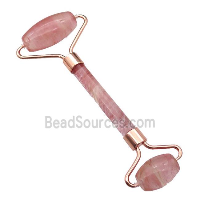 pink Watermelon Quartz Roller GuaSha Massage Tools, rose gold