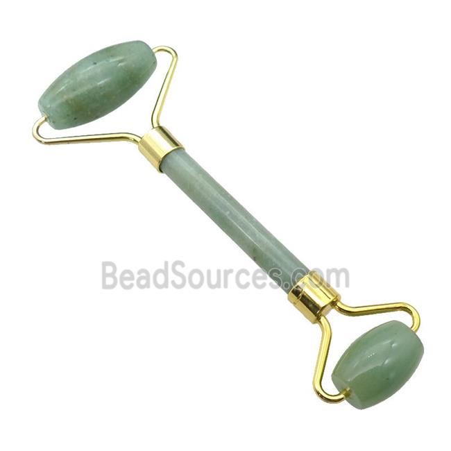 green Aventurine Roller GuaSha Massage Tools, gold plated