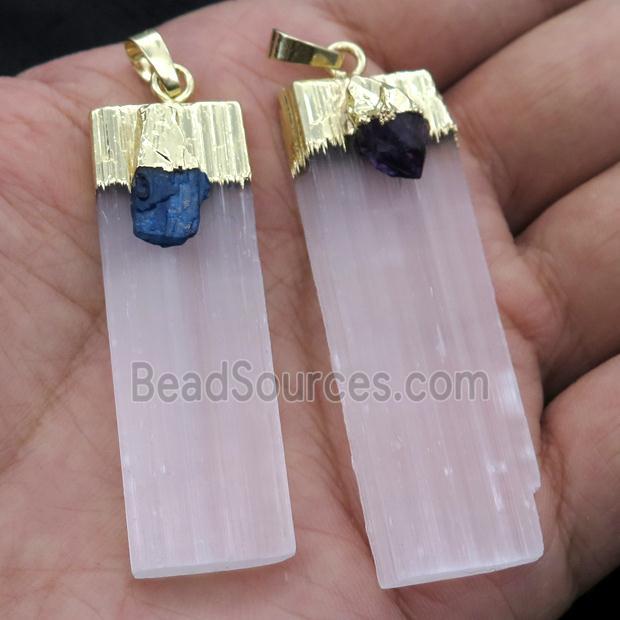 white Selenite stick pendant, gold plated