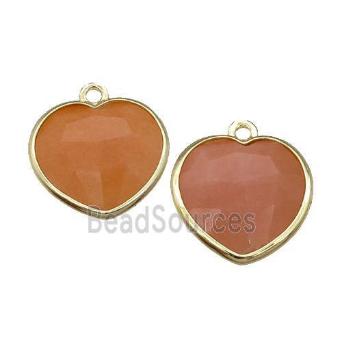 peach Sunstone heart pendant, gold plated