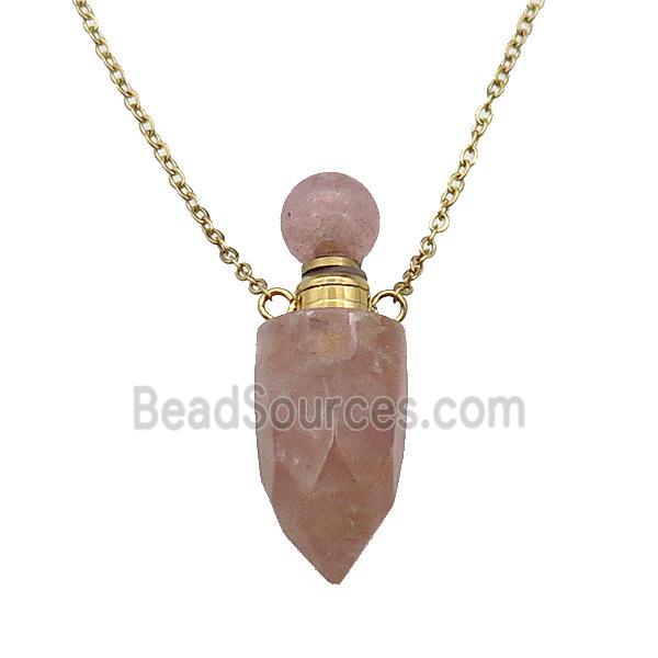 pink Strawberry Quartz perfume bottle Necklace