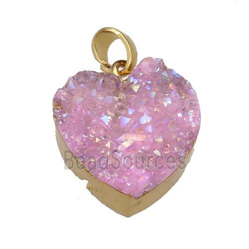 Quartz Druzy Heart Pendant AB-Color Gold Plated