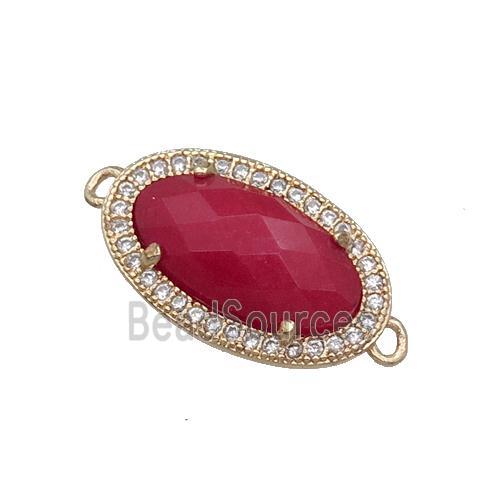 Red Dye Jade Connector Oval Gold Plated