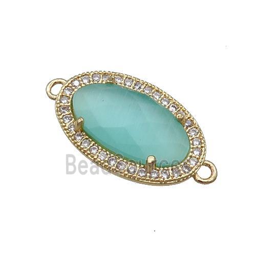 Green Cat Eye Stone Connector Oval Gold Plated