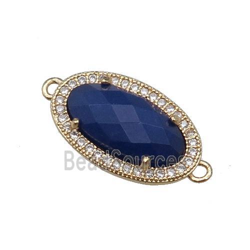 Blue Dye Jade Connector Oval Gold Plated