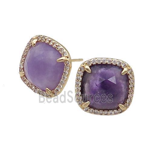 Purple Amethyst Stud Earring Square Gold Plated