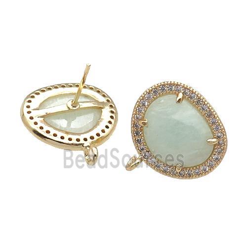 Green Amazonite Stud Earring With Loop Potato Gold Plated