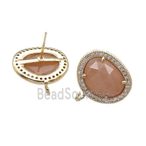 Peach SunStone Stud Earring With Loop Potato Gold Plated