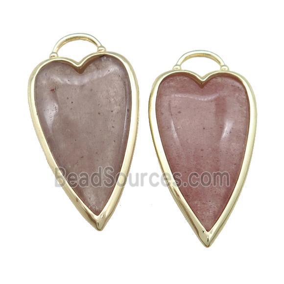 Pink Strawberry Quartz Arrowhead Pendant Gold Plated