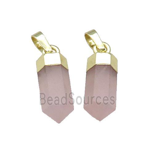 Pink Rose Quartz Bullet Pendant Gold Plated