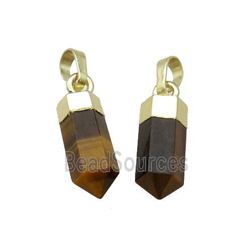 Tiger Eye Stone Bullet Pendant Gold Plated