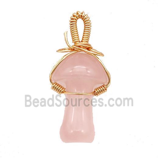 Pink Rose Quartz Mushroom Pendant Wire Wrapped