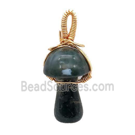 Green Moss Agate Mushroom Pendant Wire Wrapped