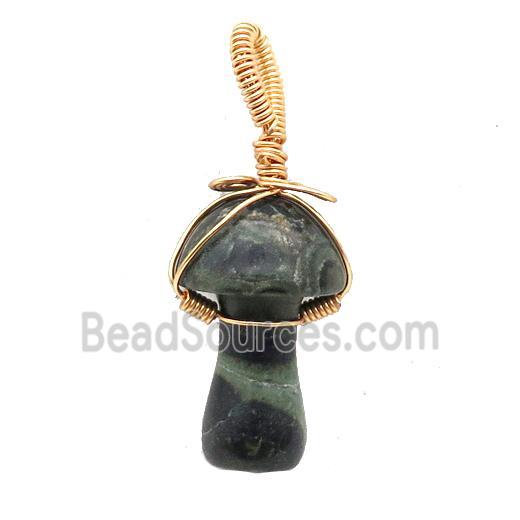 Green Kambaba Jasper Mushroom Pendant Wire Wrapped