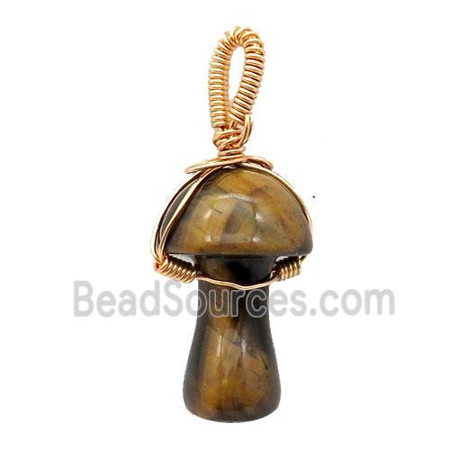 Yellow Tiger Eye Stone Mushroom Pendant Wire Wrapped