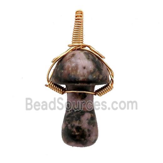 Rhodonite Mushroom Pendant Wire Wrapped