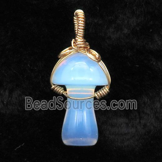 White Opalite Mushroom Pendant Wire Wrapped