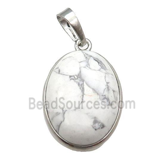 White Howlite Oval Pendant Platinum Plated