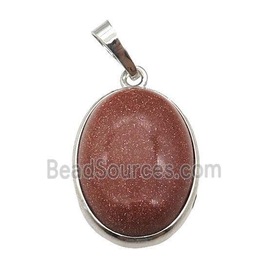 Golden Sandstone Oval Pendant Platinum Plated